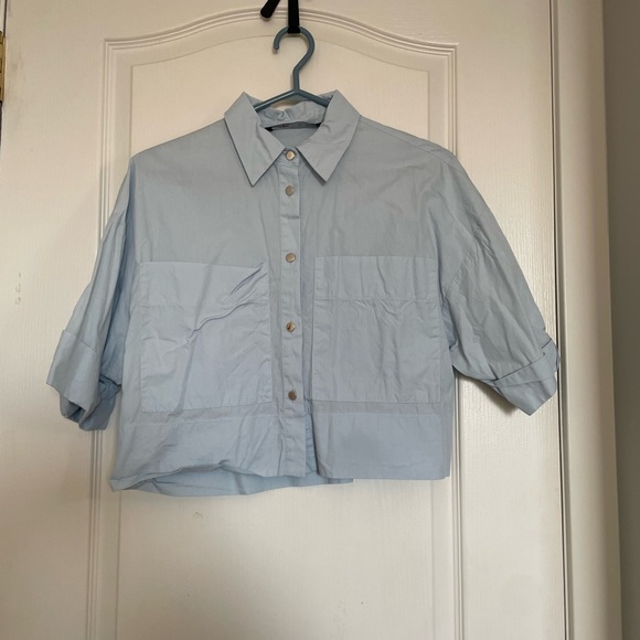 Zara Light Blue Cropped Button-up - Size S - Picture 2 of 7